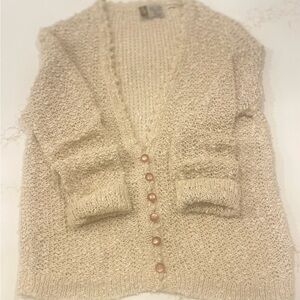 Pallas Pure Irish Vintage Linen Cozy Cream Button-Up Cardigan